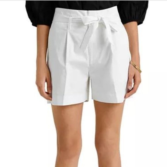 Lauren Ralph Lauren 100% Linen White Shorts With Tie Belt Size 12 - Picture 1 of 10